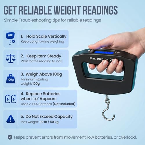 Image of Flexzion Digital Luggage Scale, Baggage Weight Scale, 110 Lb (50 Kg) with 10g Deviation, Portable Handheld Suitcase Weight Scale with Hook for Travel, Fish Weighing, Black