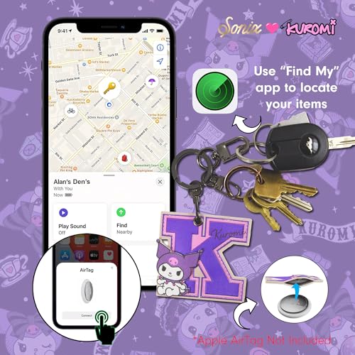 Image of Sonix x Sanrio Character Keychain Case Compatible with Apple AirTag | Protective AirTag Cover Keychain | College Letters Kuromi