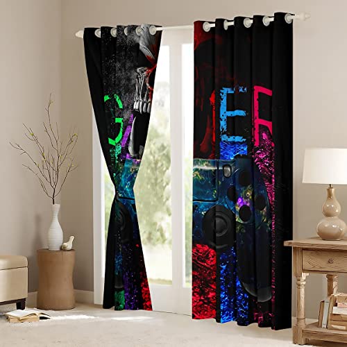 Gamer Window Curtains For Boys, Gaming Curtains Sets, Gamer Room Decor Kids Video Games Window Drapes, Sugar Skull Gamepad Window Treatments For Teen Men Bedroom Living Room Decor 2 Panels 84"X63" #TOP3