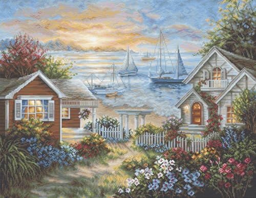 Image of Luca-S Cross Stitch Kit Tranquil Seafront, Counted Cross Stitch Kit for Adults, Embroidery Kit, B619