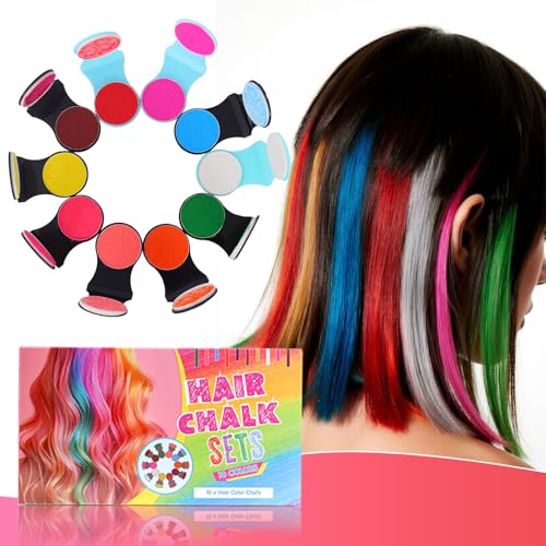 Juego de 10 tizas para el pelo para niñas, peines lavables para el pelo, para niños, color temporal para niñas de 4 a 12 años, para fiestas, cosplay, cumpleaños infantiles, diversión y creatividad
