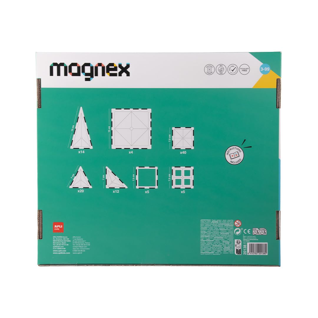 APLI Kids 20138 - Magnex 100 sztuk Magnex Zestaw konstrukcyjny | Zestaw 3D dla dzieci 3+| Kolorowe magnesy geometryczne | Zabawka edukacyjna Steam dla kreatywności i rozwoju poznawczego