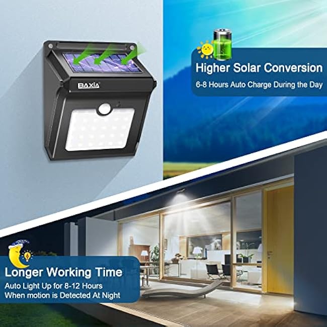 BAXIA TECHNOLOGY Solar Outdoor Lights Wireless Security Motion Sensor Solar Lights Outdoor Waterproof for Front Door,Backyard,Steps,Garage,Garden (400LM,4 Packs)