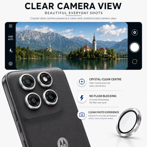 Image of ArmourPro Camera Rings Tempered Glass for Motorola G77 Power, Tough HD Individual Aluminum Alloy Rings 9H Camera Cover, Scratch-Resistant,Camera Lens Protection| Silver, 1 Pack