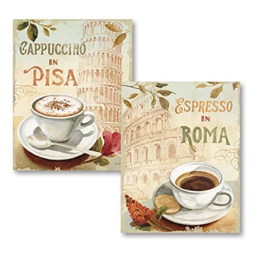 Gango Home Décor Vintage-Style Roma Colliseum and Leaning Tower of Pisa Coffee Set by Lisa Audit; Kitchen Decor; Two 11x14in Poster Prints