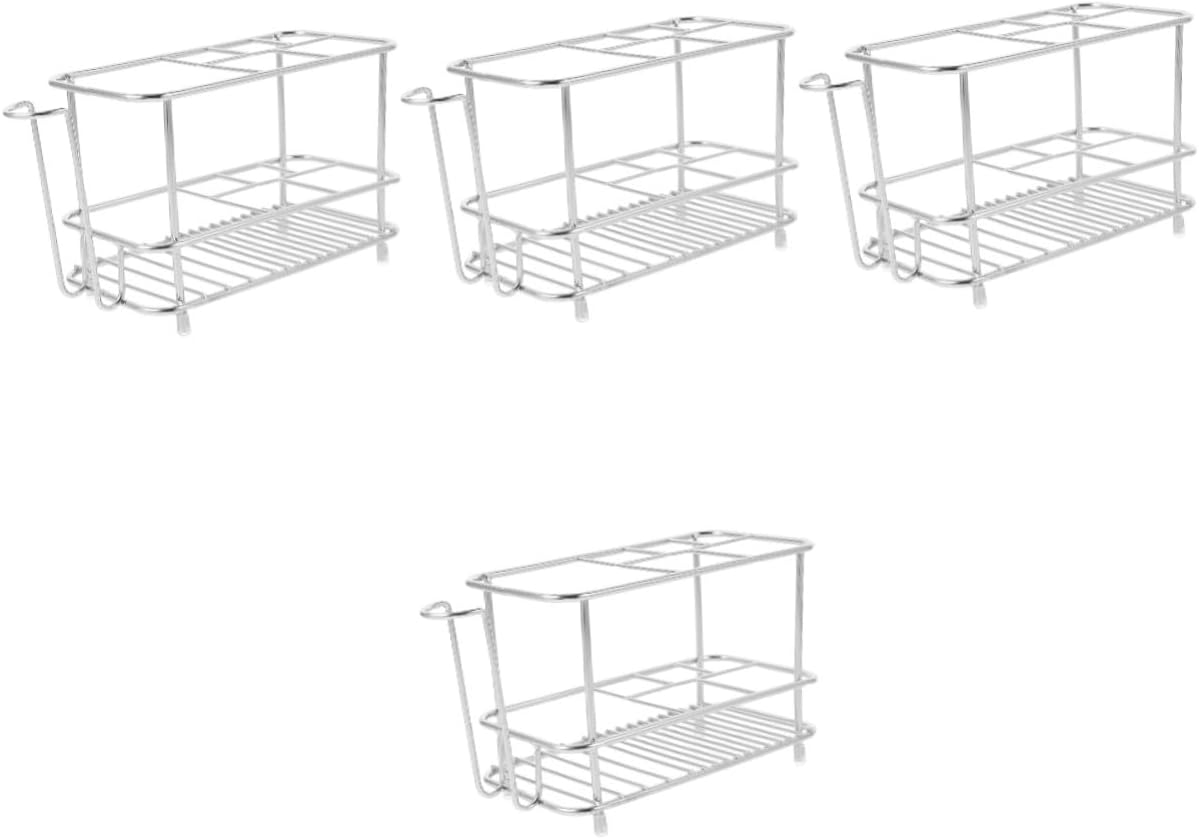 Unomor 4pcs Sturdy Metal Toothbrush Holder Electric Toothbrush Rack Stainless Steel Multi-Brush Home Storage