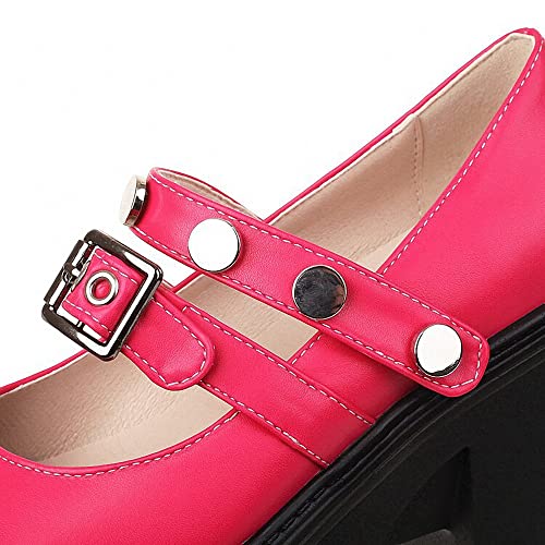 Image of Women's Platform Mary Janes Heart Cat Buckle Rivets Ankle Lolita Gothic Princess Platform Pumps Patent Leather Thorn Vintage Traditional Embroidery Upper Dress Shoes