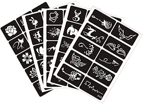 Xmasir 5 Sheets 70pcs Small Glitter Woman Drawing Tattoo Stencil, Kids Cute Airbrush Stencils & Templates