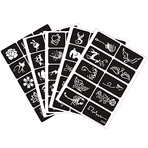 Xmasir 5 Sheets 70Pcs Small Glitter Woman Drawing Tattoo Stencil, Kids Cute Airbrush Stencils & Templates #TOP3