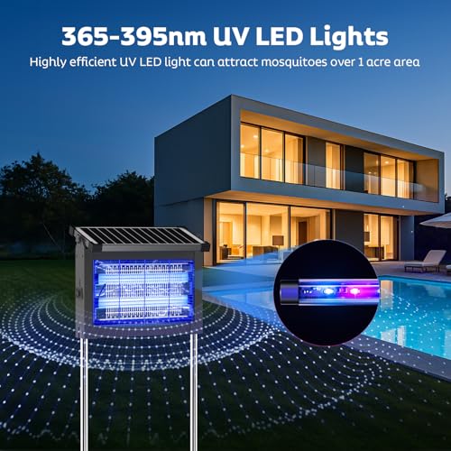 Image of OnBeam Solar Bug Zapper Outdoor, 4500V Mosquito Zapper Fly Trap for Patio | 10W Solar Panel, IPX5 Waterproof, Auto Mode, Solar Powered, USB C Charging, Electric Rechargeable Mosquito Killer for Garden