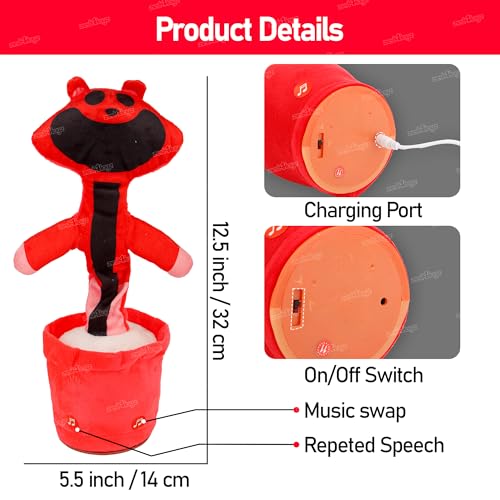 Image of Zest 4 Toyz Musical Talking Squid Cactus Dancing Music Game Toys Wriggle Singing & Repeats What You Say Funny Educational Sound Toys for Kids (Pack of 1) - Red