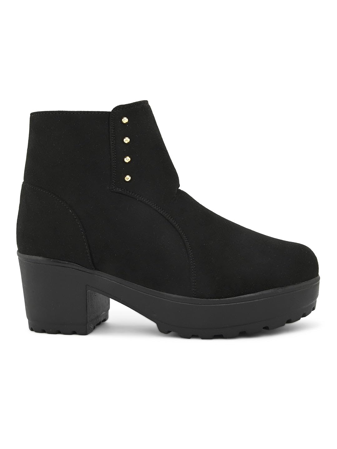 XE Looks 100% Vegan Leather Women's Black Suede Ankle Boots for Women | Chunky Heel with Decorative Studs | Comfortable & Stylish Winter Boots For Girls & Women 4