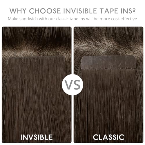 Image of WENNALIFE Invisi Edge Tape in Hair Extensions Human Hair,#5,14 Inch | 14 Inch 50g 20pcs (Invisi Edge & Classic) Muted Light Brown Brunette Invisi Remy Hair Natural Seamless Injected