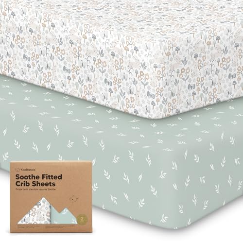 Image of KeaBabies 2-Pack Organic Crib Sheets for Boys, Girls, Jersey Fitted Crib Sheet, Baby Crib Sheets Neutral, Cotton Breathable Crib Sheet, Cute Printed Crib Mattress Sheet, Baby Mattress Sheets (Prairie)