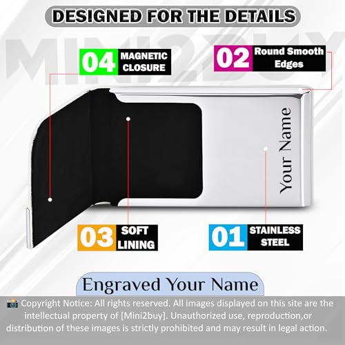 Image of Mini2buy Customized Unisex Vertical Card Holder Name Engraved for Credit|Debit|ATM|Business Visiting RFID Blocking Stainless Steel (1 x 10 x 6 cm) Personal Corporate Gift (Brown)