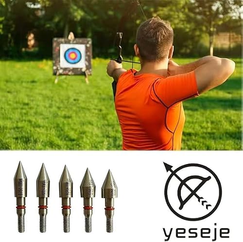 Yeseje100 Grain Archery Field Points Stainless Steel Arrow Bullt ponts with Arrow Pedesta for Target Practice (12 Pack) (5/16-100gr) - Thumbnail 6