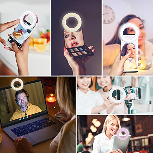 Zoom Call Light ULANZI Laptop Light for Video Conferencing, Phone Selfie Ring Light LED Circle Mini Light for Zoom Call, Self Broadcasting, Live Streaming,Online Meeting, Photography (Pinck)