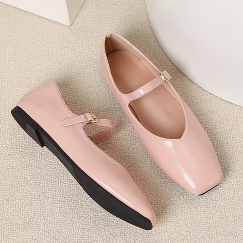 LUXINYU Women Mary Jane Elegant Dressy Square Toe Buckle Ankle Strap Microfiber Upper Solid Color Comfortable Low Heel Daily Walking Shoes Work Flats Prom Party Shoes4