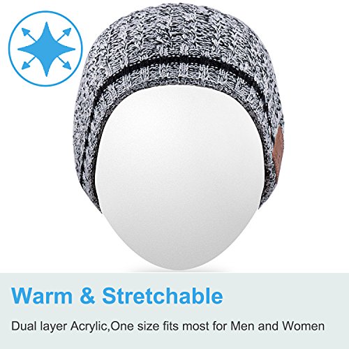 Rotibox Mens Womens Bluetooth Beanie Hat Cap w/Wireless Stereo Speaker Headphones, Microphone, Hands Free and Rechargeable Battery Compatible with Cell Phones, iPhone, iPad, Tablets, Android - Black