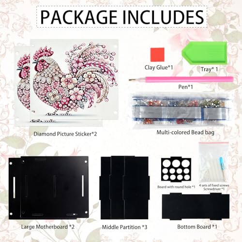 Image of Pink Rooster Diamond Art Pen Holder, Diamond Painting Pencil Organizer, DIY 5D Acrylic Crystal Rhinestones Art Desk Organizer Pencil Cup for Home, Office, and Craft Storage