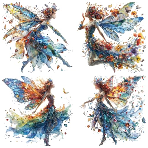Amaonm 4PCS Removable 3D Dance Girl Wall Decal DIY Flying Butterfly Princess Girls Wall Stickers Peel and Stick Angel Elve Wall Art Decor for Kids...