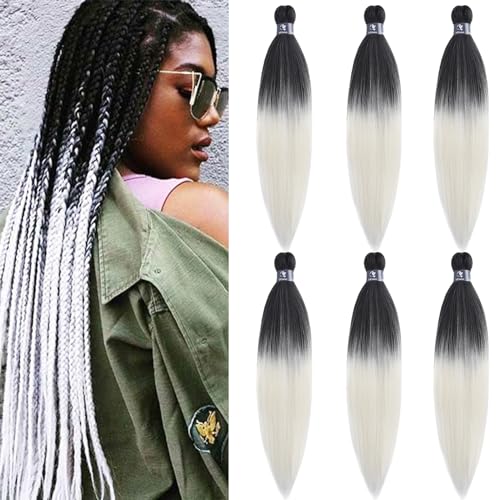 UPruyo White Ombre Prestretched Braiding Hair 26 Inch 6 Pack Crochet Braids
