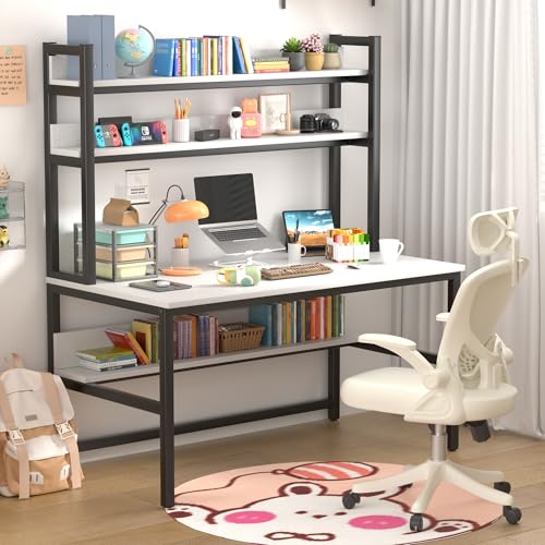 Image of Aquzee Desk with Shelves, Computer Desk with Hutch, 55 inch
