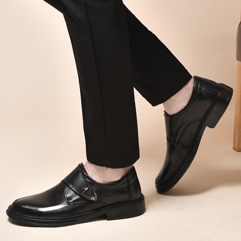 Men Vegan Leather Monk Strap Shoes Slip On Pointed Toe Apron Toe Non Slip Rubber Sole Low Top Casual Comfortable2