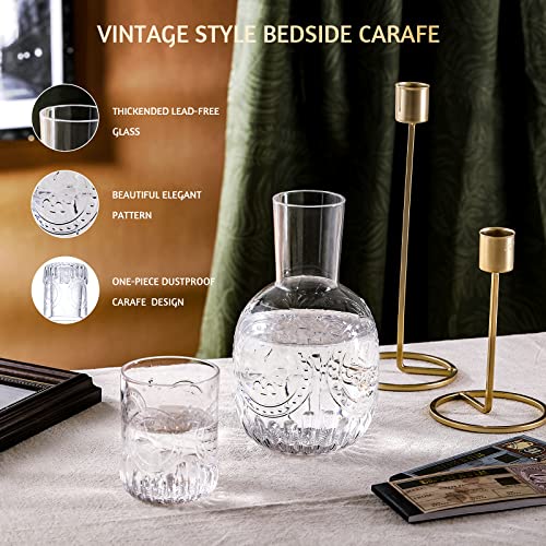 Vintage Bedside Water Carafe And Glass Set For Bedroom Nightstand, Bediside, Thicked Glass Mouthwash Decanter For Bathroom, Water Pitcher Set (33 Oz) #TOP1