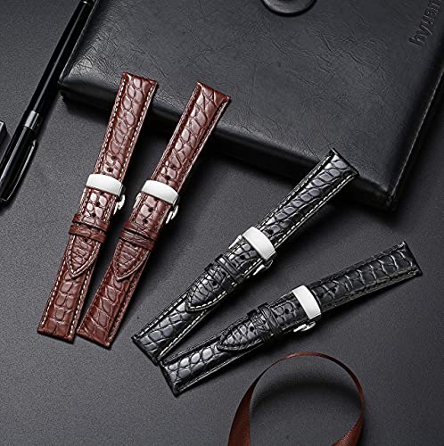 Image of Moran Genuine Leather Band Alligator and Cowhide Replacement Deployment Buckle Watch strap18mm to 24mm Crocodile Leather Strap for Men's and Women's