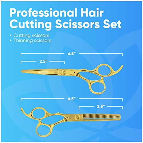 Image of Equinox Professional Barber Scissors Set - Includes Scissors & Thinning Shears for Hair Cutting & Grooming, Japanese Stainless Steel Barber Accessories