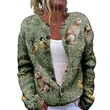 Womens Button Down Cardigan Sweater Yellow Rabbit Crewneck Long Sleeve Knit Chunky Outerwear Loose Casual Fall Vintage Sweaters S