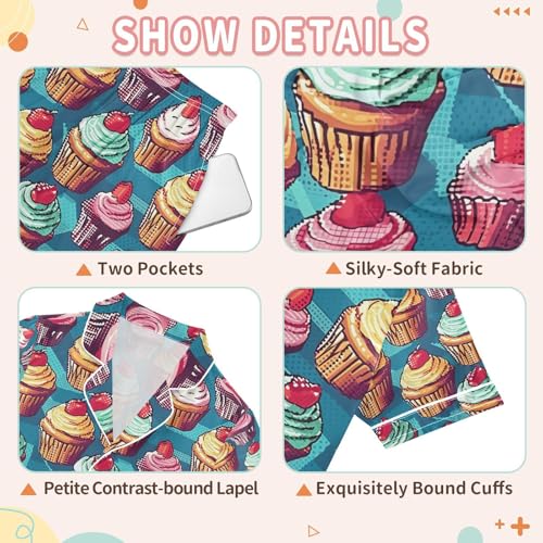senya Cupcake Satin Summer Pajama Sets Silk Short Sleeve Button Down Sleepwear3
