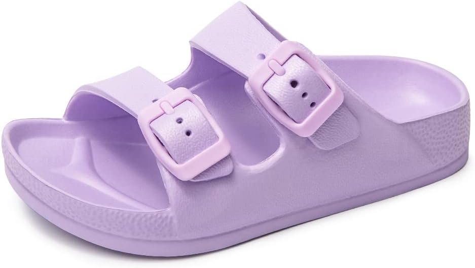 FUNKYMONKEY Unisex-Child Slides Double Buckle Adjustable EVA Flat Sandals for Boys Girls