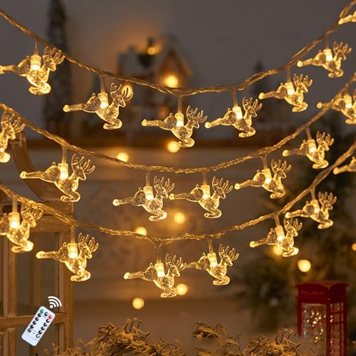 Elch Lichterkette Weihnachten, 6M 40 LED Lichterkette Batterie, IP65...