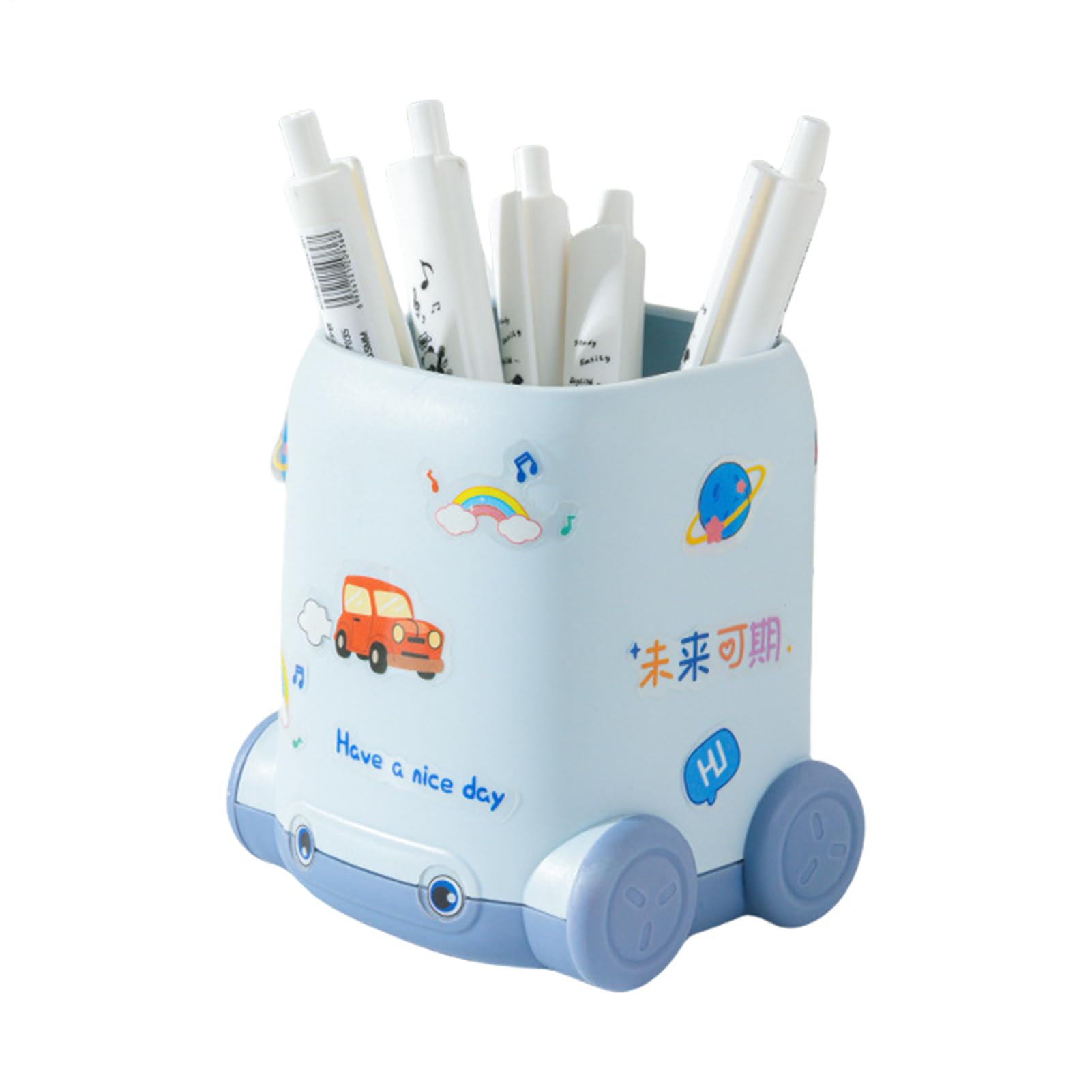 Cute Car Pen Holders - Pencil Desk Organizer, Pencil Stand with Fun Sticker Design, Workstation Office Table Accessory, School Study Room Decoration, Home Vanity Table Storage for Pens Pencils