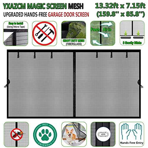 Image of Magnetic Garage Door Screen 13x7ft for 1 Car, Doors Durable Fiberglass Heavy Duty Mesh Magnetic Net, Pets Friendly Retractable for Carport Garage Patio Porch (Black, 13x7ft)