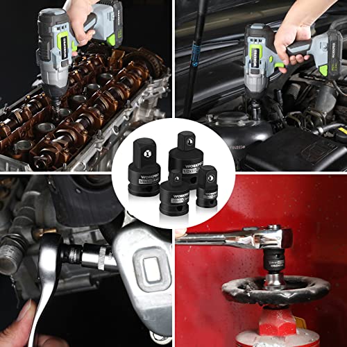 Image of WORKPRO 4-Piece Impact Socket Adapter and Reducer Set, CR-MO Steel | 1 /4 inch,3 /8 inch,1 /2 inch Drive, Impact Wrench Conversion Kit, Impact Grade
