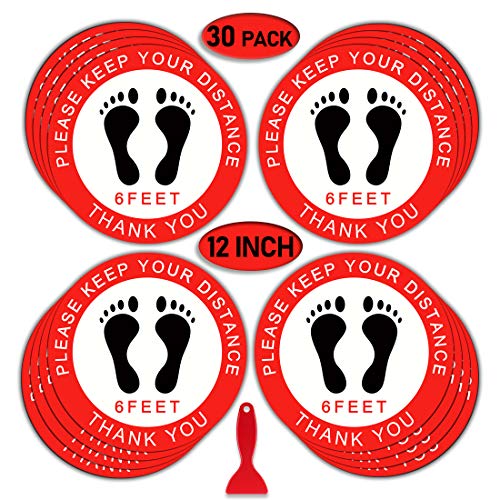 One-Day Sale: Up to 60% Off Social Distance Floor Stickers, 12" Round Vinyl Removable Decals,30 Pack Safety Floor Sign Marker, Please Keep 6 Feet Apart Decal, Crowd Control for Guidance, Grocery, Pharmacy, Bank, Lab.Red