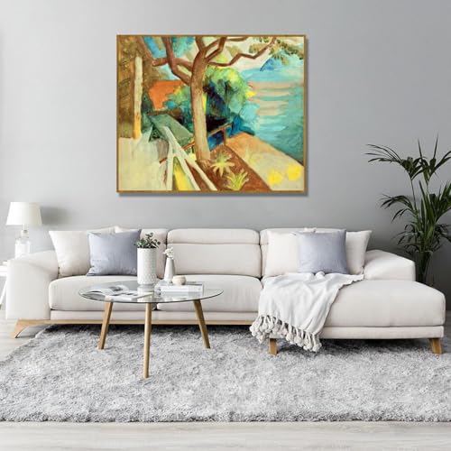 Impression sur toile Lakeside Sunset August Macke de qualité supérieure cadre teck