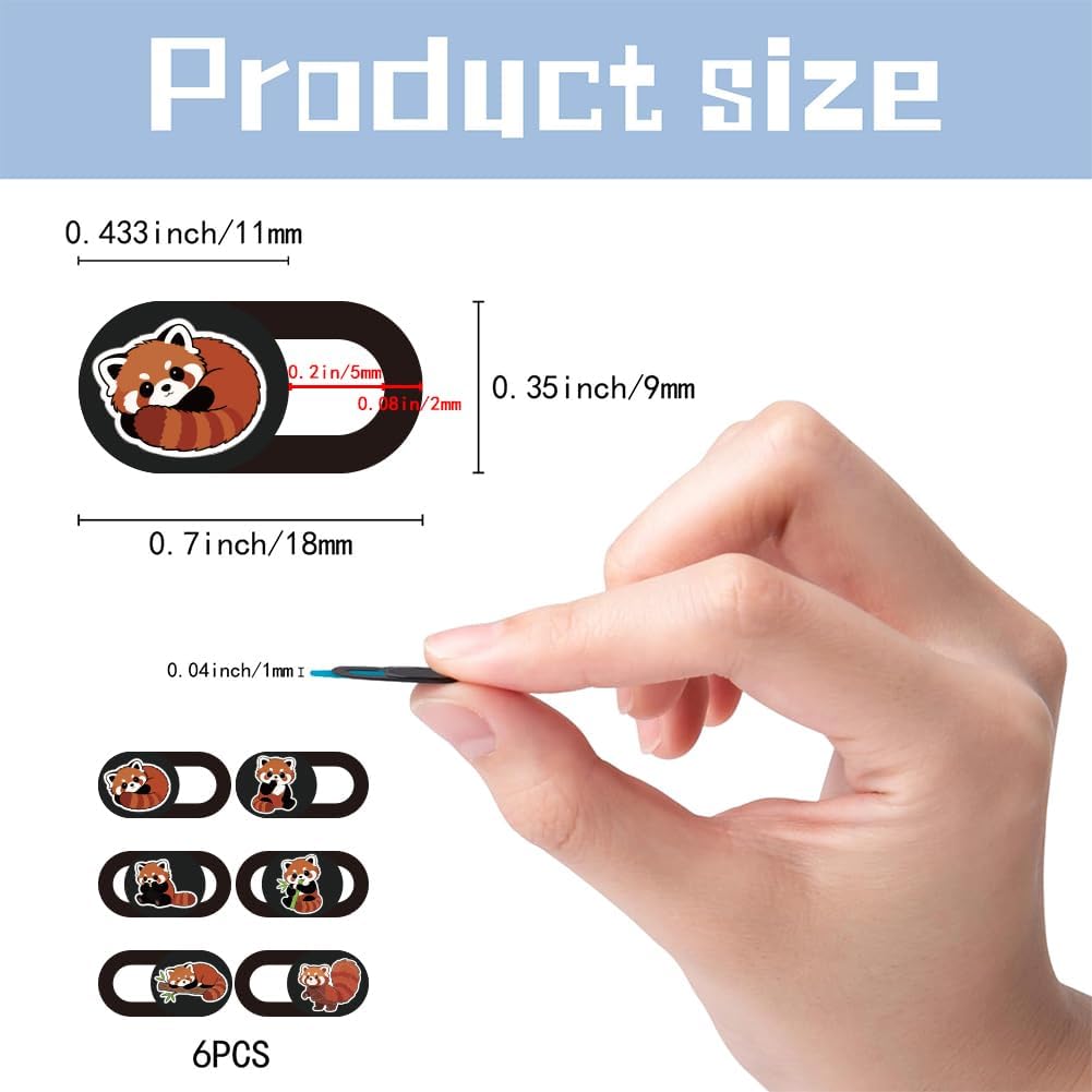 6Pcs 6 Styles Red Panda Camera Cover Slide Cute Privacy Guard Accessories, Phone Front Camera Blocker 0.04 Inch Ultra Thin for Laptop Desktop Computer Tablet Notebook Mini PC Office Use image 2