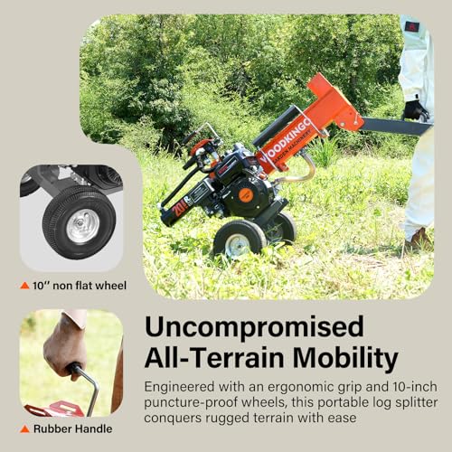 WOODKINGO Log Splitter, 20 Ton, Gas Powered 7 HP 212CC Engine, Automatic Wood Splitting Wedge Machine,Commercial Quality for Fireplace Burning Firewood Supply Forestry Harvesting,Orange