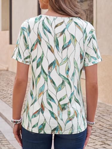 Image of Danedvi Women Deep V-Neck Short Sleeve Tops Solid Casual Loose T Shirt