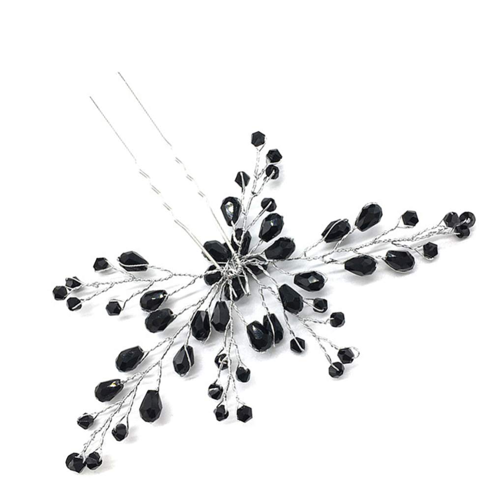 Lurrose bridal wedding elegant hair pin crystal rhinestone hair pins clips hair jewellery for women girls black - Image 3
