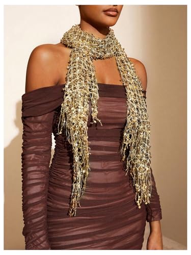 Floerns Women's Sequin Beaded Sparkly Headscarf Belly Dance Hip Scarf Glitter Neck Scarves3