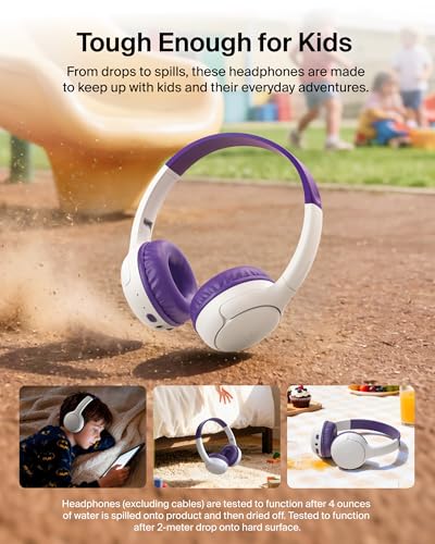 Image of Belkin SoundForm Mini 2 Wireless Kids Bluetooth Headphones - On-Ear Earphones w / 55H Battery Life, 85dB Safe Volume Limit, Built-in Microphone - Toddler Headphones for iPad, Tablet, School, Travel