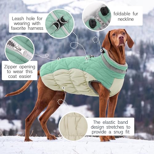 Kuoser Winter Hundejacke für mittelgroße Hunde – Wasserdichter & Winddichter Hundemantel mit Fleecefutter, Reißverschluss, D-Ring & Reflektoren – Warme Outdoor Hundebekleidung für Herbst & Winter, L