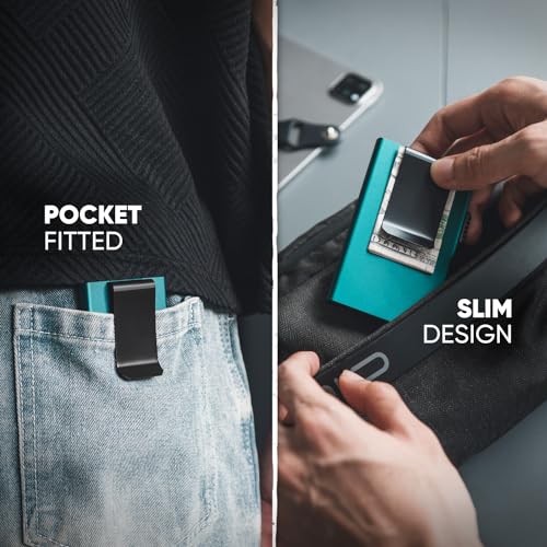 Image of VULKIT Minimalist Wallet with Money Clip RFID Protection Pop Up Card Holder Slim Wallet Credit Card Holder Metal Wallet, Emerald Green