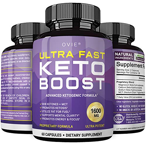 Ultra Fast Pure Keto Boost 1600mg - Advanced Clinically-researched Pure BHB Salts (beta hydroxybutyrate) with MCT Oil Keto Diet Pills - Best Ketosis Ketogenic Supplement - 60 Capsules; 30 Day Supply