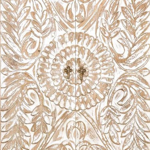 Image of The Attic Jodhpur Carving Wardrobe, Solid Wood Multiple Utility Storage, Cupboard Organiser, Clothes Organizer, Wardrobe for Clothes Wooden, almirah for Clothes Wooden, Natural + White Matte Finish